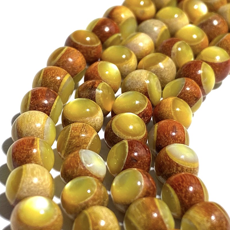 ABCGEMS Flashy Australian South-Sea Golden-Lip Shell Inlaid Sibucao Redwood Beads