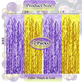 Gold and Purple Wavy Tinsel Foil Fringe Curtains Graduation Photo Booth Backdrop for High School College Any Grades Graduation Decorations 2025