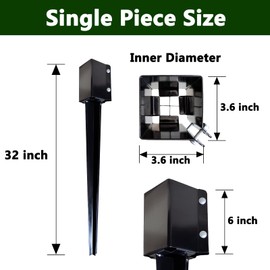 ARIFARO Fence Post Anchor 32 inch Ground Spike Heavy Duty Metal Black Powder Coated Fence Stakes Post,4x4 inch(3.5 x3.5 inch Inner) Pack of 4