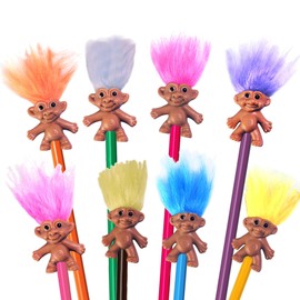 TOMZEGNA TOMZEGNA Pack 8 Mini Troll Pencil Toppers with Hair, Vintage Troll Dolls Pencil Topper