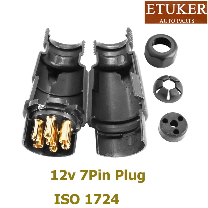ETUKER 7-Pin Trailer Male Plug - Waterproof 12N Electrical Connector