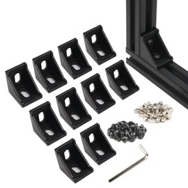 Yeebyee 3030 Right Angle Corner Bracket with 2 Holes with M6 Screws and T-Nuts for 8 mm Slot 3030 Series Aluminium Extruded Profile, 10 Pieces/Pack (Black-30 Series)