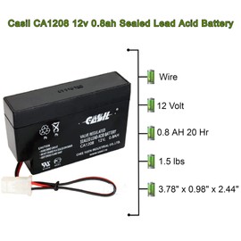 Casil 12V 0.8Ah AGM Sealed Lead Acid Deep Cycle Rechargeable Battery for CP1208 DJW12-0.8 LP12-0.8 NP0.8-12 PS-1208 SLA1000 UB1208 TP12-0.8 SP12-0.8-WL