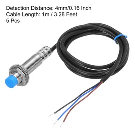 sourcing map M12 Approach Sensor Inductive Proximity Sensor Switch NO Normally Open NPN 4mm Detection Distance, DC 6-36V LJ12A3-4-Z/BX, 3.3ft, 5Pcs