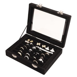Velvet Jewellery Box, Jewellery Organiser, Ring Storage Box, Jewellery Organiser with 7 Compartments and Lid for Rings, Earrings, Necklace and Cufflinks, Black