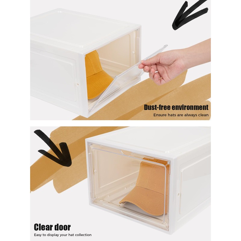 SCAVATA 6 Pack Hat Organizer Box, Stackable Clear Baseball Caps