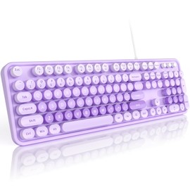 SQMD Wired Computer Keyboard, Colorful Full-Size Keyboard with Round Keycaps, Typewriter Keyboards for Windows, Laptop, PC, Desktop-Purple Colorful
