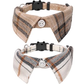 2 Pack/Set Cat Collar Breakaway with Cute Bow Tie and Bell Plaid for Kitty Adjustable Safety