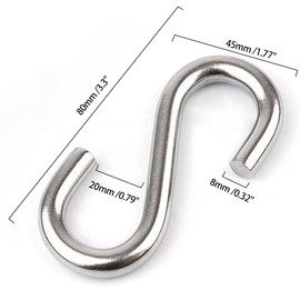 FDKJEJC 2 Pack 3.3-Inch Heavy Duty S Hooks, 304 Stainless Steel Swing Hammock Hooks, Maximum Load Capacity 557 lbs