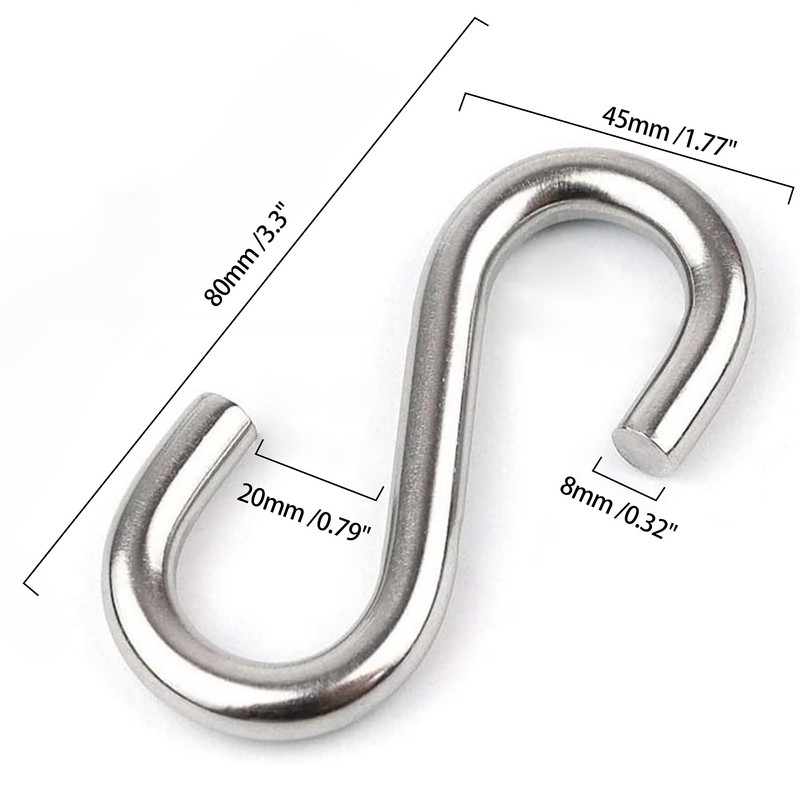 FDKJEJC 2 Pack 3.3-Inch Heavy Duty S Hooks, 304 Stainless