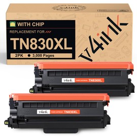 v4ink TN830XL Toner Cartridge Ink for Brother HL-L2460DW Printer Replacement for TN830 XL TN830 TN-830 Toner Set for DCP-L2640DW HL-L2405W HL-L2400D MFC-L2820DW HL-L2480DW Printer, 2PK (High Yield)