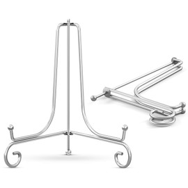 TR-LIFE Plate Stands for Display - 8 Inch Plate Holder Display Stand + Metal Easel Stand for Picture Frame, Decorative Plates, Photo, Book, Collectibles (Silver 2 Pack)