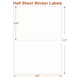 Half Sheet Labels, 2 per Sheet, 50 Sheets, 100 Labels, 8.5" x 5.5" Shipping Labels Paper, Address Sticker Laser & Inkjet Printer Label Stickers, 5 1/2" x 8 1/2" Half Sheet Labels