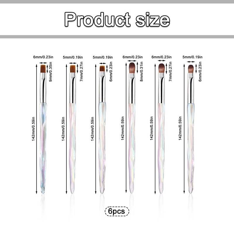 Acrylic Nail Brush Set, 6 Pcs Nail Brush for Nails