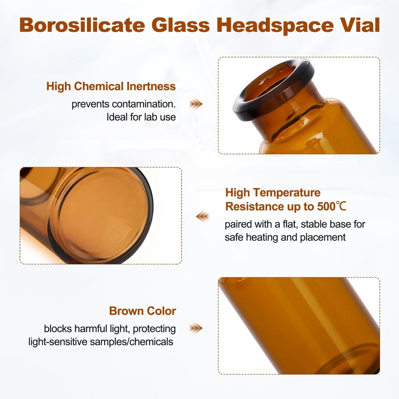 FOUR E'S SCIENTIFIC 10ml Glass Vials, 100 PCS Amber Lab