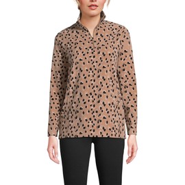 Lands' End Womens Quarter Zip Fleece Pullover Warm Tawny Brown Animal Spots Regular X-Large