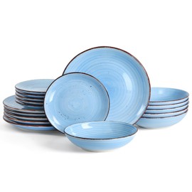 Dinnerware Sets for 6, 18 Piece Plates and Bowls Sets, Stoneware Dishware Sets Kitchen, Scratch Resistant Dishes, Microwave & Dishwasher Safe (Blue, Service for 6(18PCS))