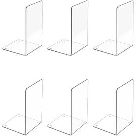 Deefongo 6Pcs Bookends, Acrylic Book Ends with Non-Slip Stickers, Clear Bookends for Shelves, Book Stopper, Book Organiser, Suitable for School, Home, Library, and Book Ends for Shelves