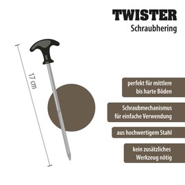 Twister by Outdoorer, hard ground pegs, 17 cm long, the 8-piece screw-thread peg kit incl. transport bag