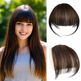 Clip in Bangs 100% Human Hair with Temples Hairpieces Air Hair Bangs Clip in Hair Extensions for Party and Daily Wear(Medium Brown)