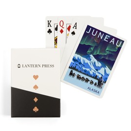 Lantern Press Juneau, Alaska, Northern Lights and Dogsled, Lithograph (52 Playing Cards, Poker Size Card Deck with Jokers)