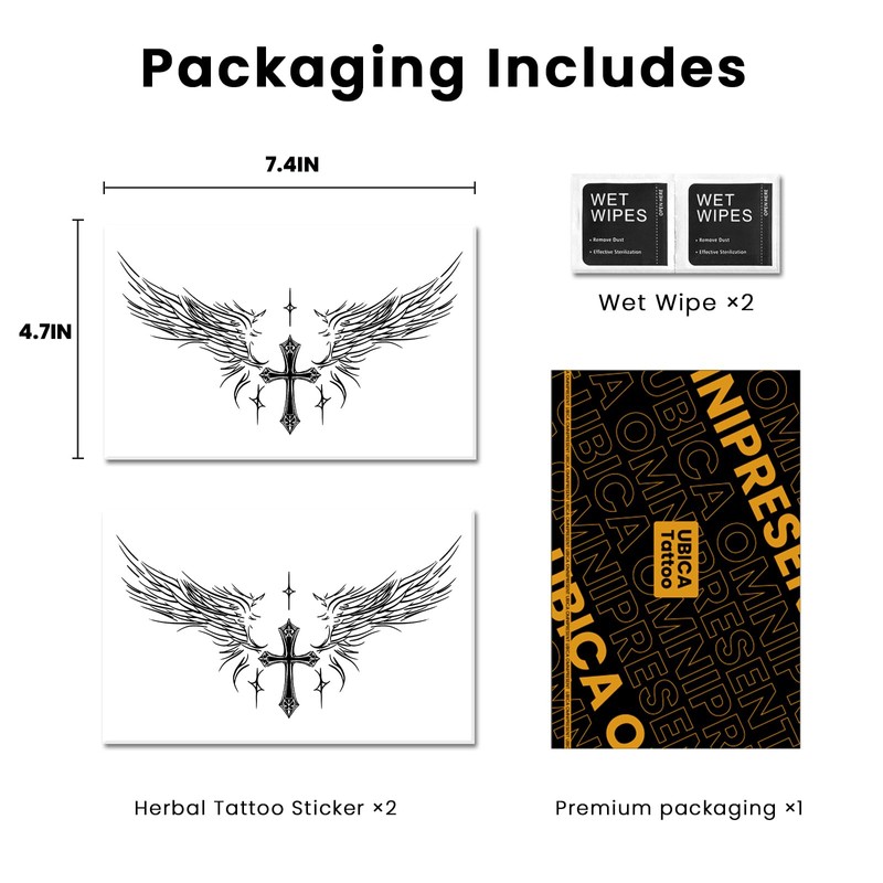 UBICA Semi Permanent Tattoo for Men(Large), 2 Sheets Angel Wing