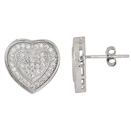 Sterling Silver Micorpave Heart Stud
