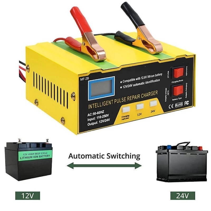 Car Battery Charger Heavy Duty 12V/24V Smart Automatic Intelligent Pulse