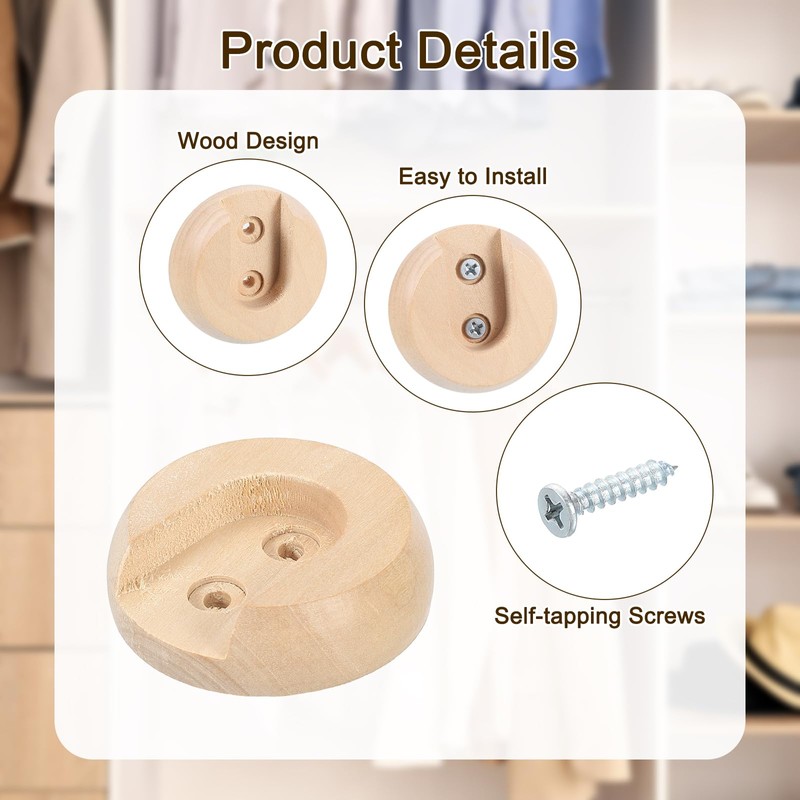 sourcing map 6Pcs Wooden Closet Rod Holders, Wardrobe Rod Brackets