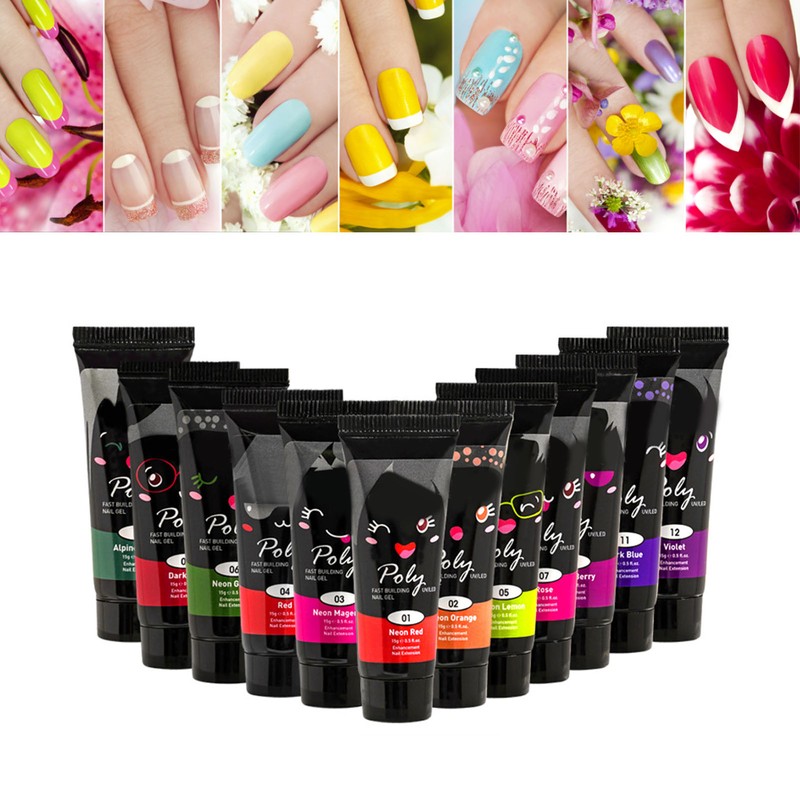 12 Pcs 15ml Nail Extension Gel Painless Odorless Safe UV