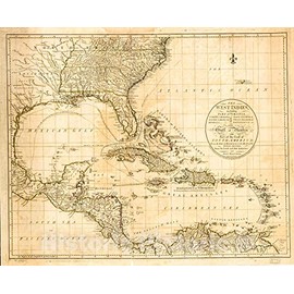 Historic 1783 Wall Map - The West Indies, Including Part of Virginia, North Carolina, East Florida, South Carolina, West Florida, Georgia, Louisiana, and The Gulf of Mexico 1 30in x 24in