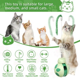 Cat Treat Interactive Toy, Puzzle Slow Feeding Ball for Cat, Beetle Tumbler Design with Teasing Stick for Cat Exercise and Boredom Relief
