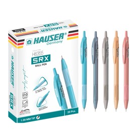 HAUSER SRX Black Ballpoint Pens, 20 Pcs, 1.0 mm Tip – Vibrant Body Colors, Smooth Writing, Triangular Grip, Retractable Design for Office & School