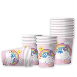 ehdkprk 20Pcs 12 oz Rainbow Paper Cups Disposable Care Cute Bear Rainbow Party Decorations Birthday Theme Party Decor for Baby Shower Party Supplies Paper Cups