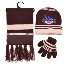 3 Pieces Kids Winter Beanie Hat Scarf Gloves Set Thermal Knitted for 2-3 Years Boys (Brown)