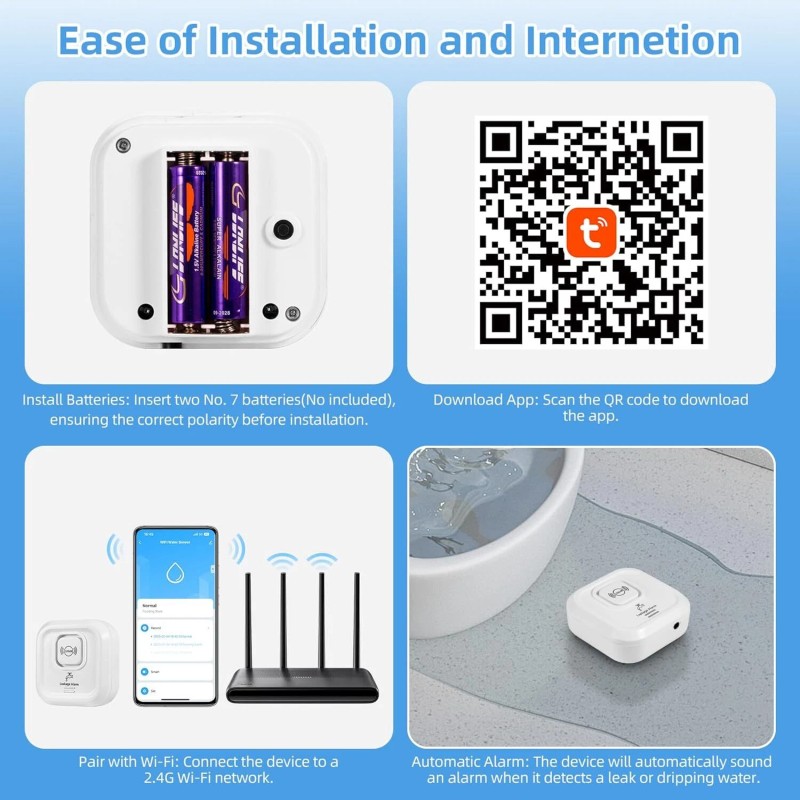 Universal 1-5Pack Smart Water Leak Sensor Detector APP Alarm WiFi