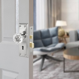 Newliplace Upgraded Mortise Lock Set for Interior Door, Antique Vintage Style Crystal Glass Door Knobs with Skeleton Key, Reversible for Left & Right Handed Door, Brushed Nickel Finish