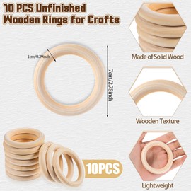 JJUNW 10 Pcs Unfinished Natural Wooden Rings, 2.75inch/70mm Wooden Rings for Craft, Unfinished Wood Rings, Wooden Rings for Macrame Craft Pendant Connectors DIY Craft Supplies