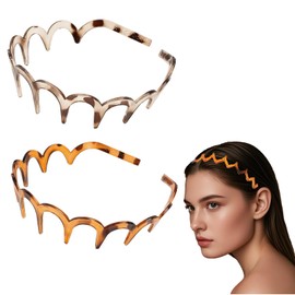 Flomiara 2 Stück Zickzack-Stirnband für Damen und Mädchen, Kunststoffzahn & Komfort gewellte Haarkamm-Stirnbänder, Multi-Stil, flexibles Haar-Accessoire, schwarz, klassisches 90er-Jahre-Stirnband mit