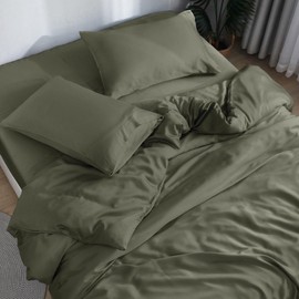 DOZ Sheet Set, 100% Viscose derived from Bamboo, Organically Grown, Buttery Soft, Cooling Sheets, High GSM, Deep Pockets - 3 Piece - 2 Pillowcases 1 Fitted Sheet (Olive, Cal King)
