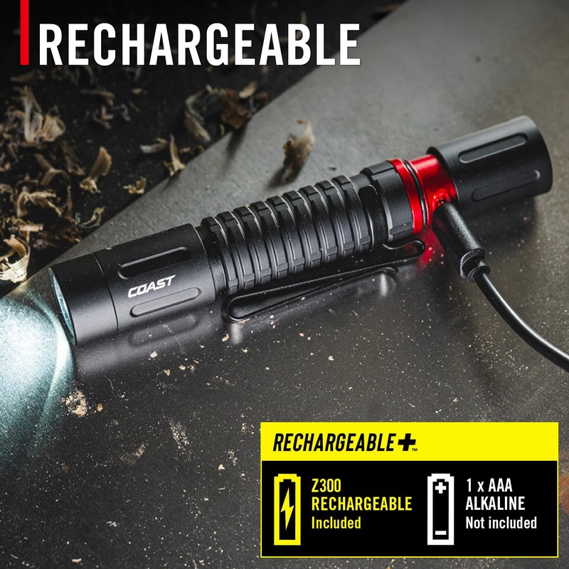 COAST XT10R 280 Lumen USB-C Rechargeable Pocket Flashlight, BLACK