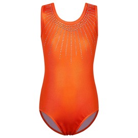 ZNYUNE Girls One Piece Blue Gradient Color Sparkle Leotard Dancing Ballet Gymnastics Athletic Leotards for Little Girl B199 Orange 14A