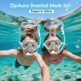 ZipAura Goggles for Kids 3-14, Snorkeling Gear for Kids, Anti-Fog 180° Clear View, Snorkeling Mask and Dry Top Snorkel Combo Set, Swimming Goggles with Nose Cover (Light Green)