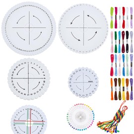 WEBEEDY 4 Sizes Round Kumihimo Disks Set with 24 Colors Embroidery Threads for Beginners, Kumihimo Braid Bracelet Making Kit for DIY Jewelry Making Beading & Bracelets Weaving Supplies