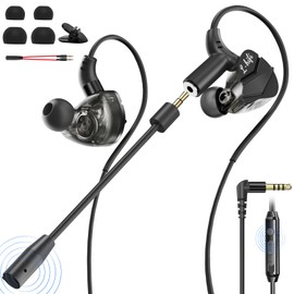ShinePick In-Ear Gaming Headset, In-Ear Headphones with Cable 3.5 mm, Removable Microphone, Wired Headphones for Smartphone, MP3/MP4 Player, Computer, Laptop, Tablet (Black)