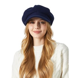 Happy Cherry Womens Newsboy Cap Summer Beret Cap 8 Panels Vintage Cabbie Hat- Octagonal Visor Cap for Women Girls Ladies Gift Navy