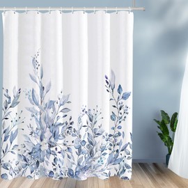 Tititex Serenity Light Blue Eucalyptus Shower Curtain Sets, Bright Watercolor Leaves Plant with Floral Bathroom Decoration 71x71 Inch with Hooks