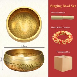 Tibetan Singing Bowl Set, Meditation Sound Bowl Cushion with Wooden Striker for Yoga, Deep Meditation Relaxation, Sound Healing, Mindfulness, Stress Relief (3 inch)