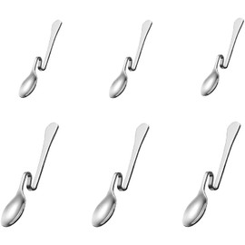 LATRAT Pack of 6 Jam Spoons, Stainless Steel Spoons with Curved Hanging Cup Loops, Honey Spoons, It Can Be Used for Stirring Coffee and Jam