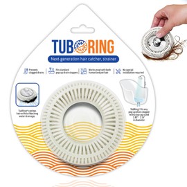 Hair Catcher for Shower Drain & Bathtub – TubRing Pop-Up Drain Protector & Strainer, Reusable Silicone Stopper for Bathroom Clog Prevention, Fits 1.85"–2.16" Drains | White